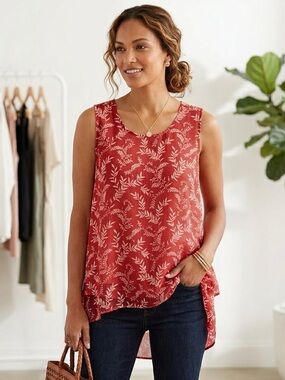 Christina B Ladies Sleeveless Swing Top Bright Coral Leaf Print Size Large